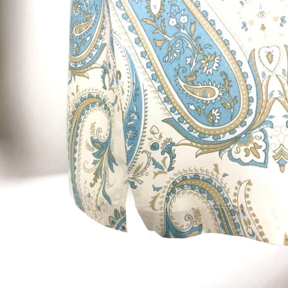 Silk Icon Blouse Women's S Cream Blue Paisley Print 100% Silk Tunic Shirt - Picture 4 of 12